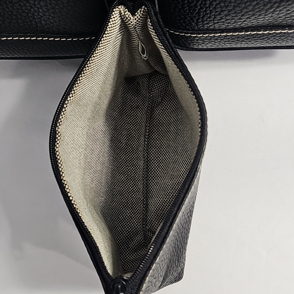 DOONEY & BOURKE Black Leather Double Pocket Tote Satchel Shoulder & Coin‎ Bag - Picture 3 of 16